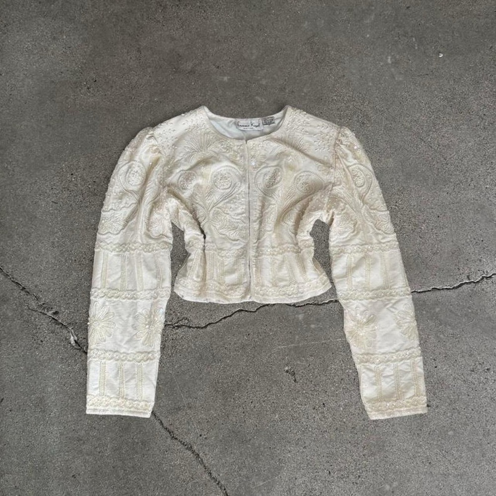 Laurence Kazar Silk Beaded Cropped Jacket